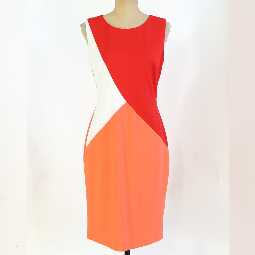 Clavin Klein red & orange color block dress